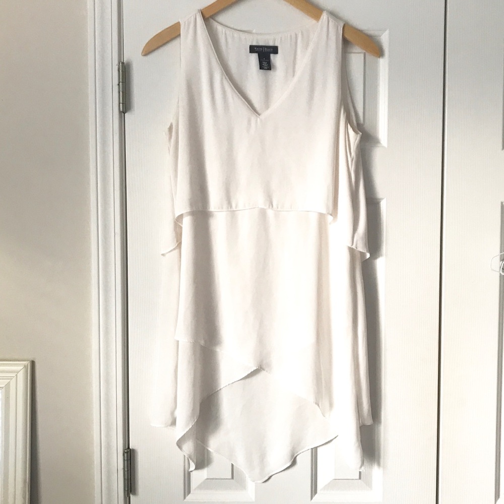 WHBM ivory layered ruffle tunic top sleeveless